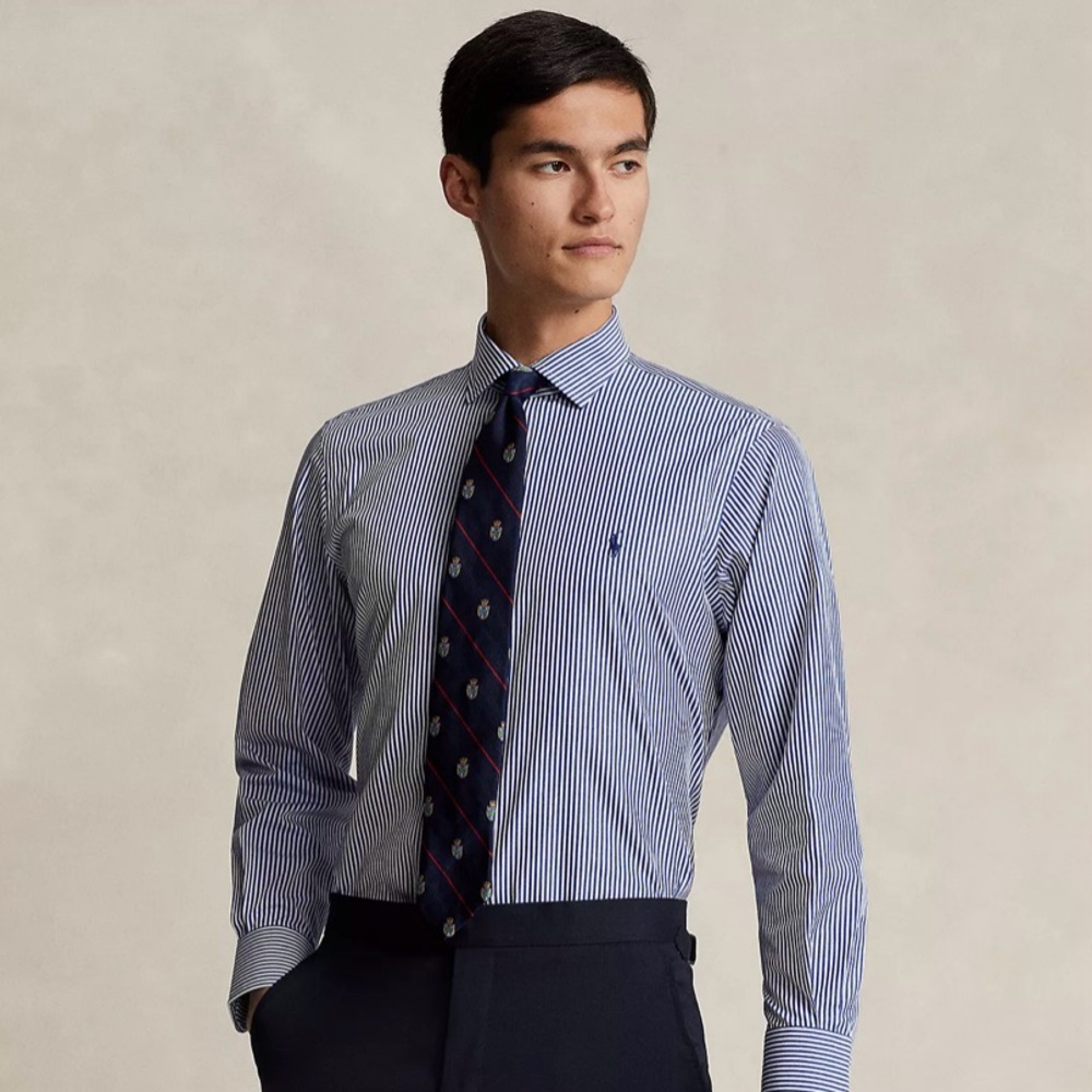 RALPH LAUREN Dress Shirt (16.5, Blue/White, Cotton)